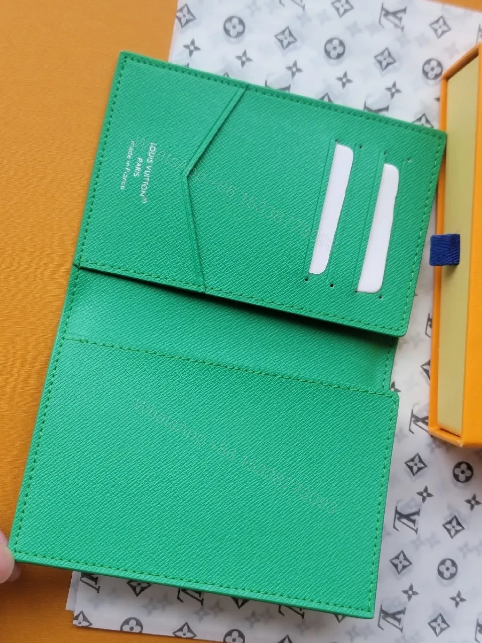 View 5 of Green Coated Canvas Card Holder with LV-Inspired Print
