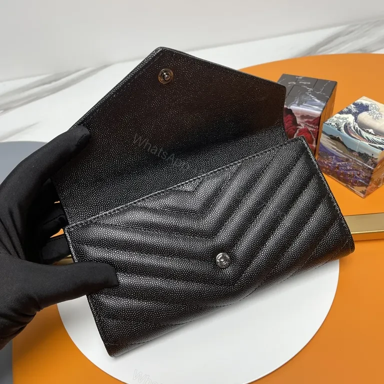 View 8 of Chic Black Textured Clutch: YSL Hardware | Luxury Evening Bag