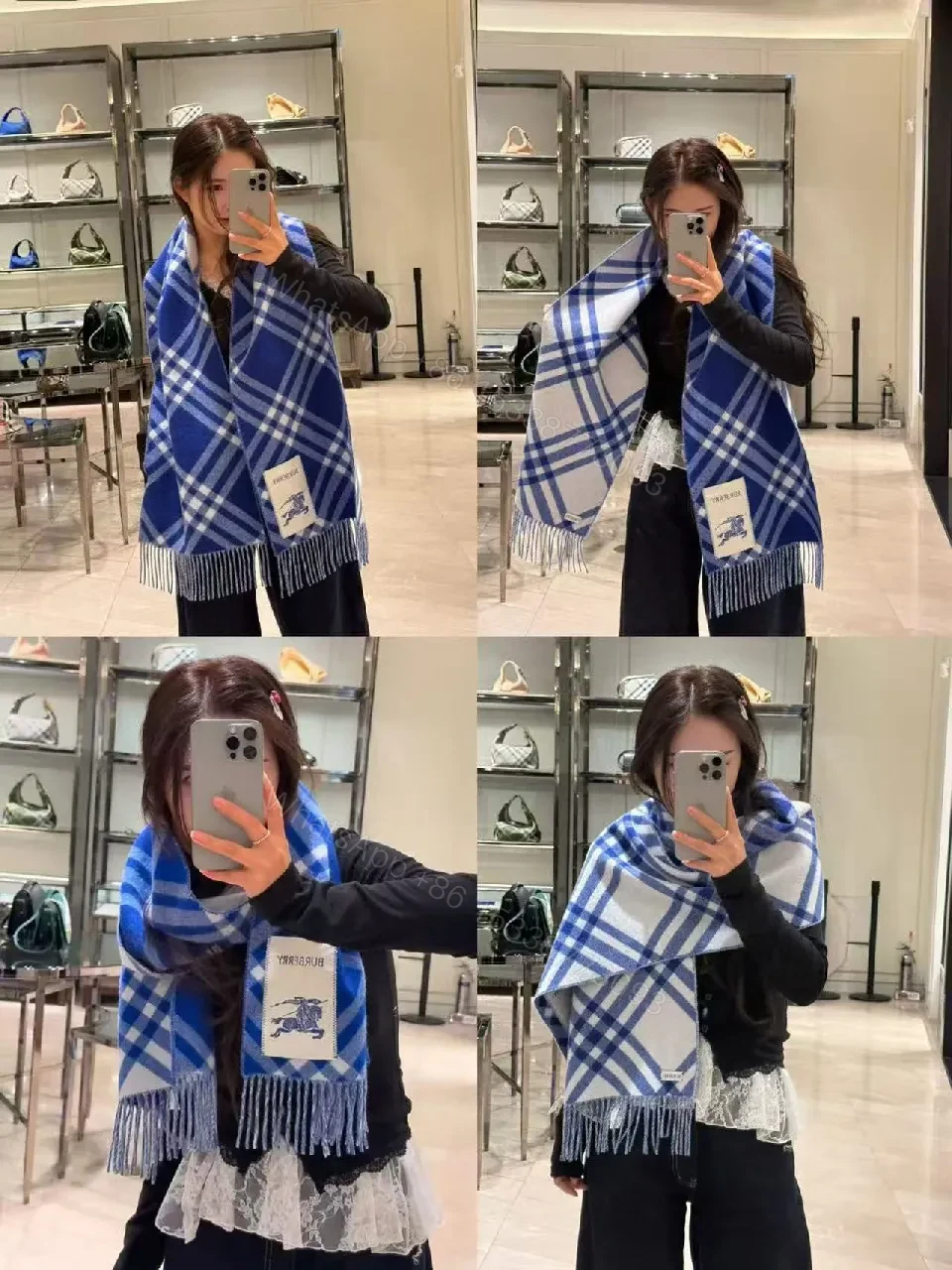 View 3 of Blue Plaid Throw with Fringed Edge – Luxurious All-Season Comfort