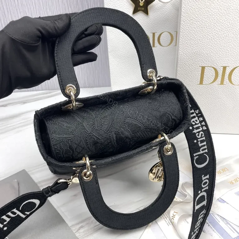 View 7 of Compact Lace-Texture Dior Logo Tote: Luxe City Bag