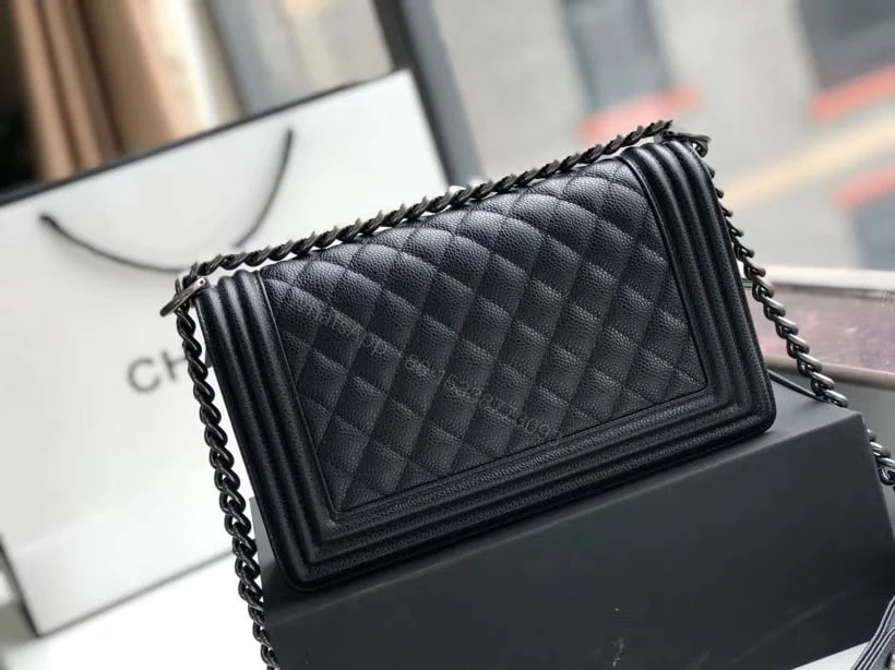 View 7 of Chanel Boy Medium Handbag Black Sliver Hardware 25Cm