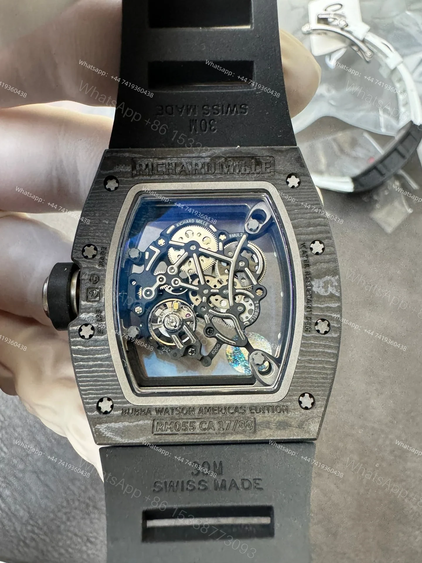 View 7 of Super Clone Richard Mille RM 055 Carbon TPT Black Rubber Strap 1:1 Replica Watch