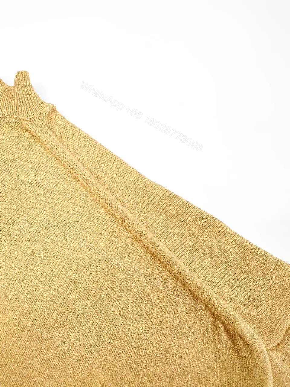 View 8 of Yellow Knit T-Shirt with Black Logo Embroidery, Minimalist Crewneck Top
