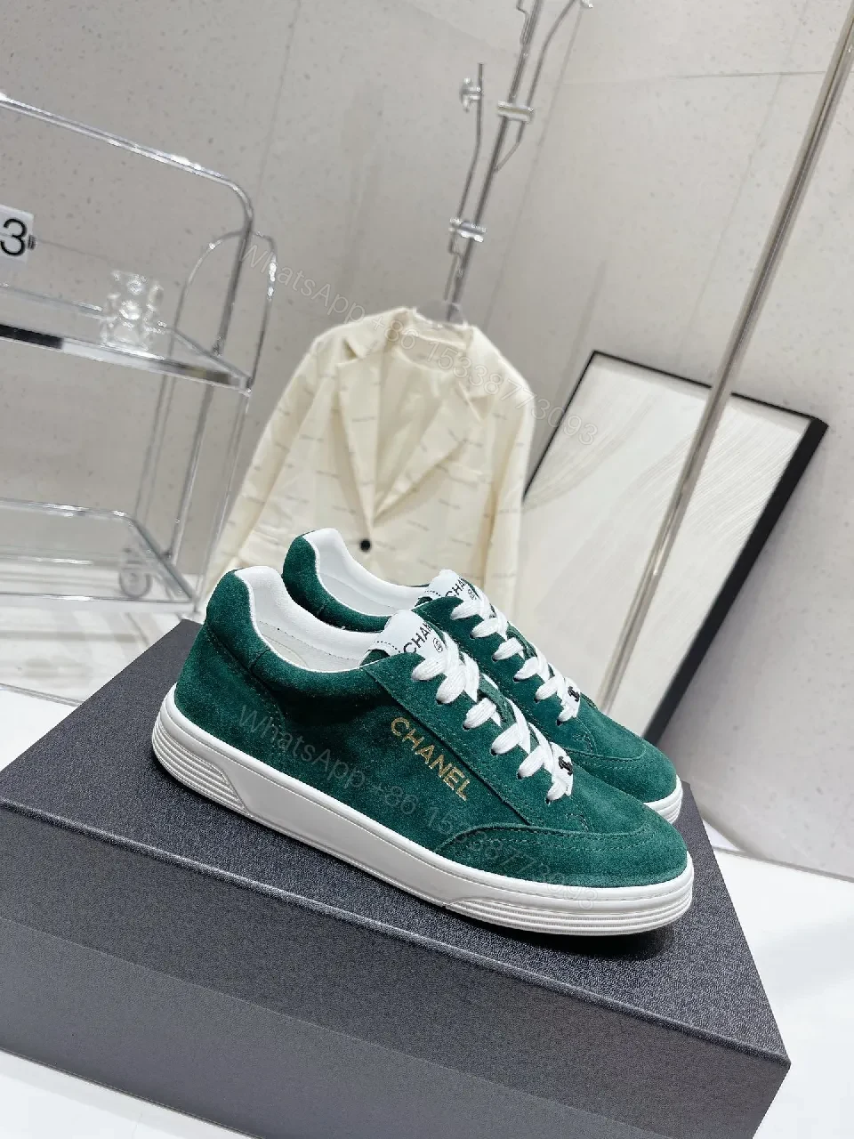 View 5 of Green Suede Sneakers with Signature Detailing, Luxe Casual Wear