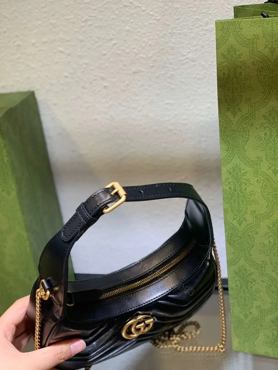 View 3 of Gucci GG Marmont Half Moon Luxury Handbag Black 24cm