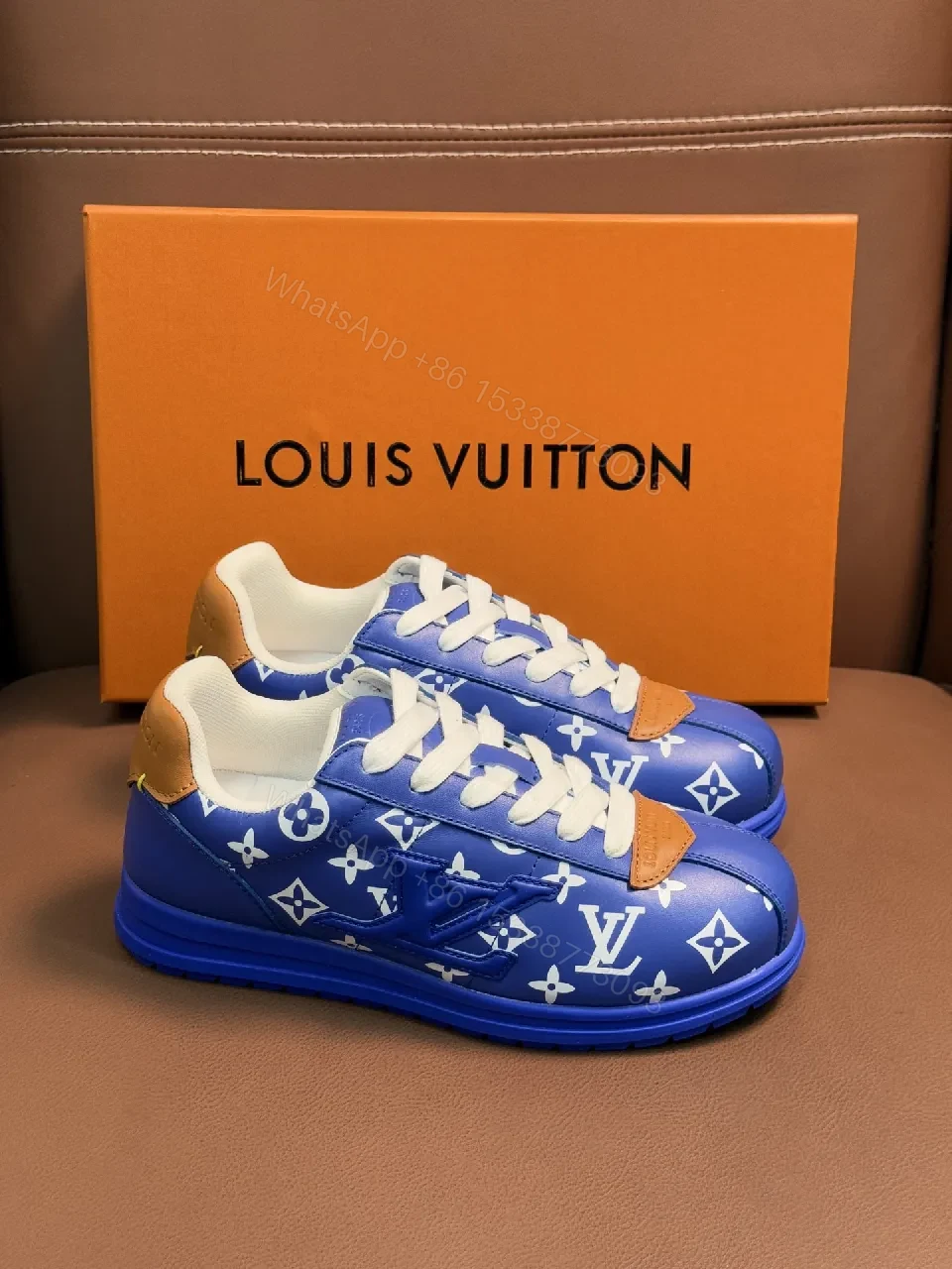 View 4 of Blue Leather LV Monogram Sneaker: Casual to Luxe Comfort