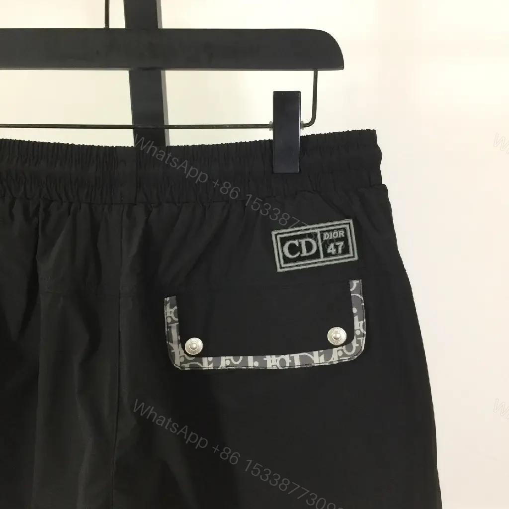 View 8 of Black Satin Drawstring Shorts Dior Logo Contrast Hem