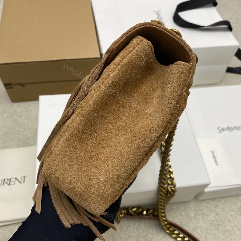 View 3 of Suede Fringe Satchel: Compact, Gold Accent, Versatile Style