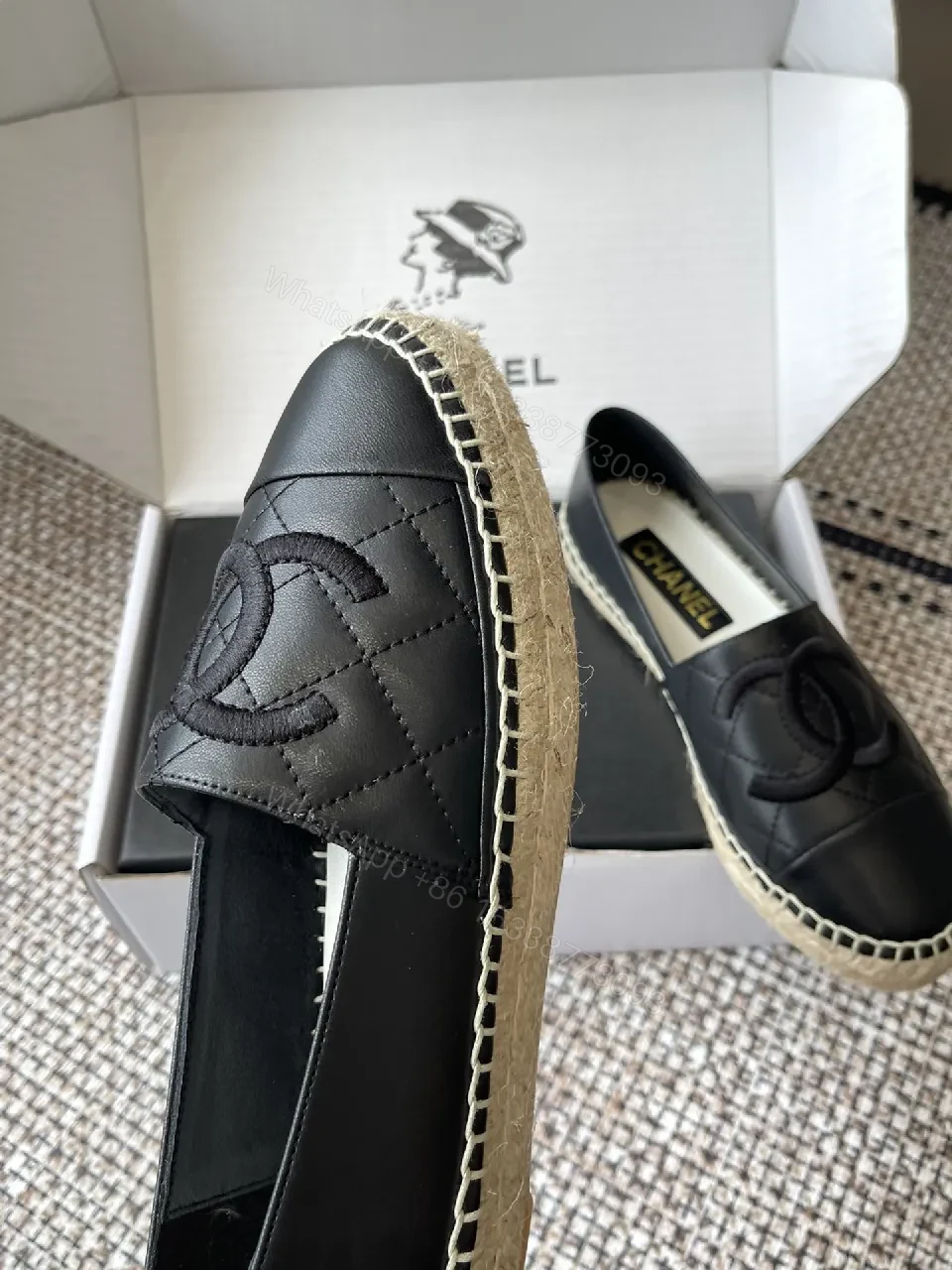 View 2 of Black Leather Espadrilles, Quilted Charm, Comfort-First Footwear