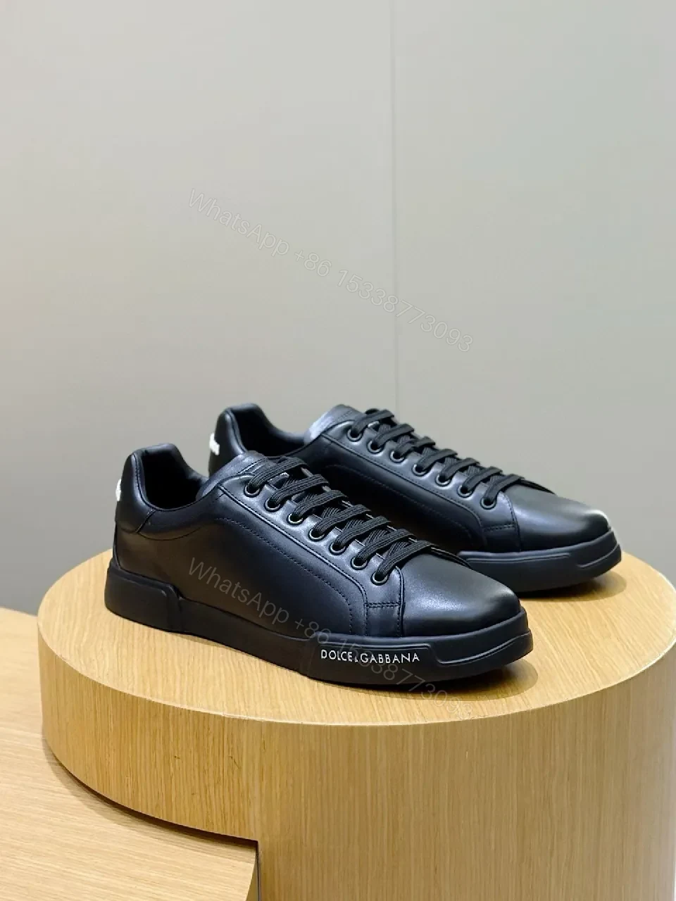 View 9 of Lux Black Leather Low-Top Sneakers: Subtle Brandless Luxe