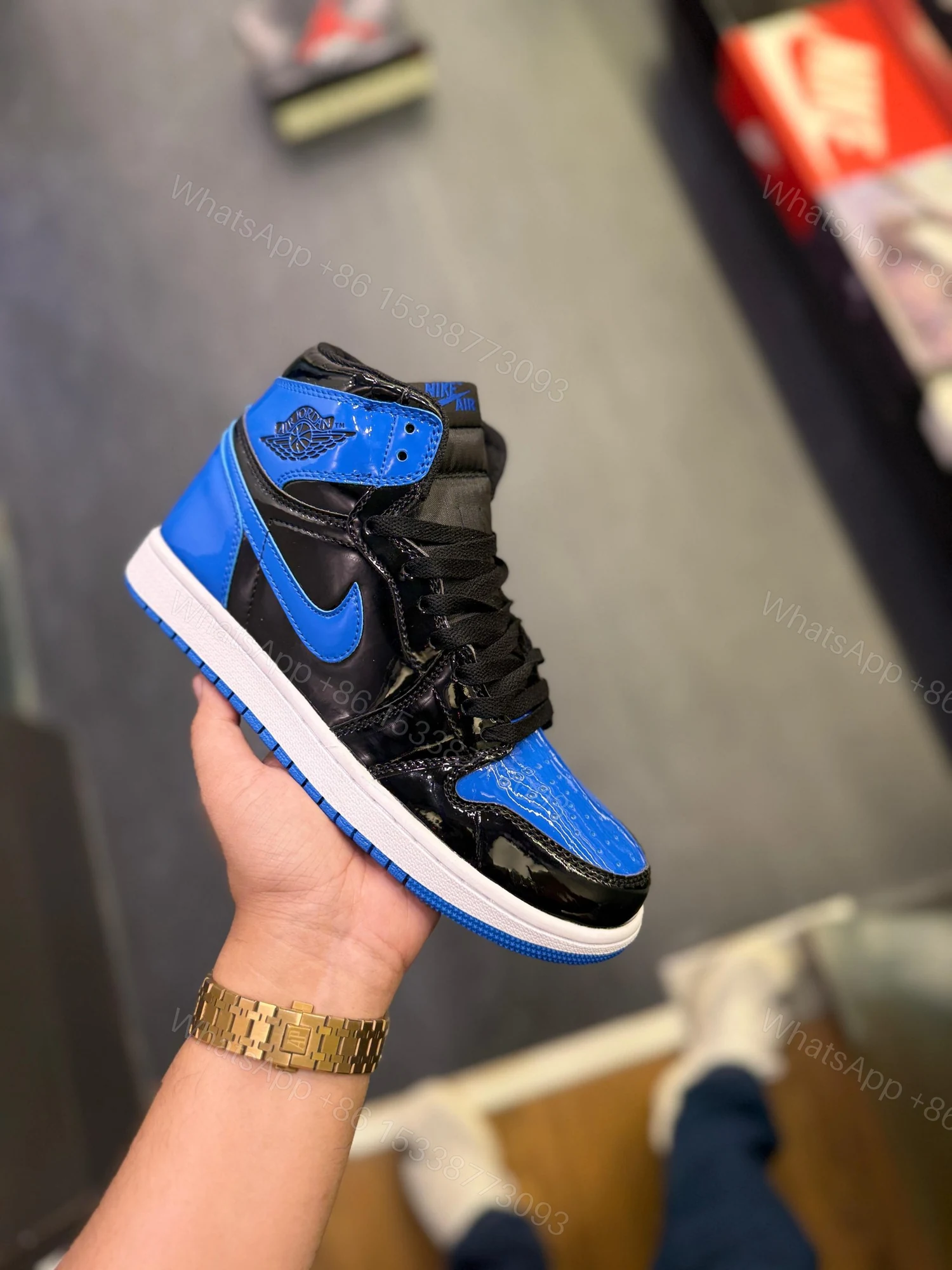 First Copy Air Jordans Retro 1 Patent Royal Blue — view 1