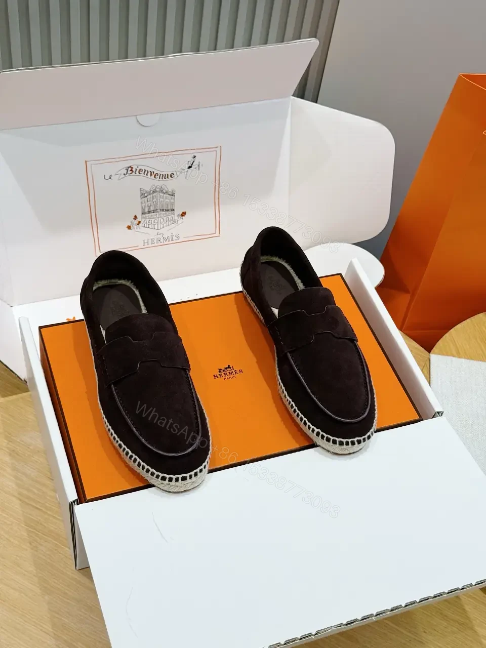 View 4 of Black Suede Loafers Espadrille Sole Classic Style Comfort Fit Hermès Inspired Shoes