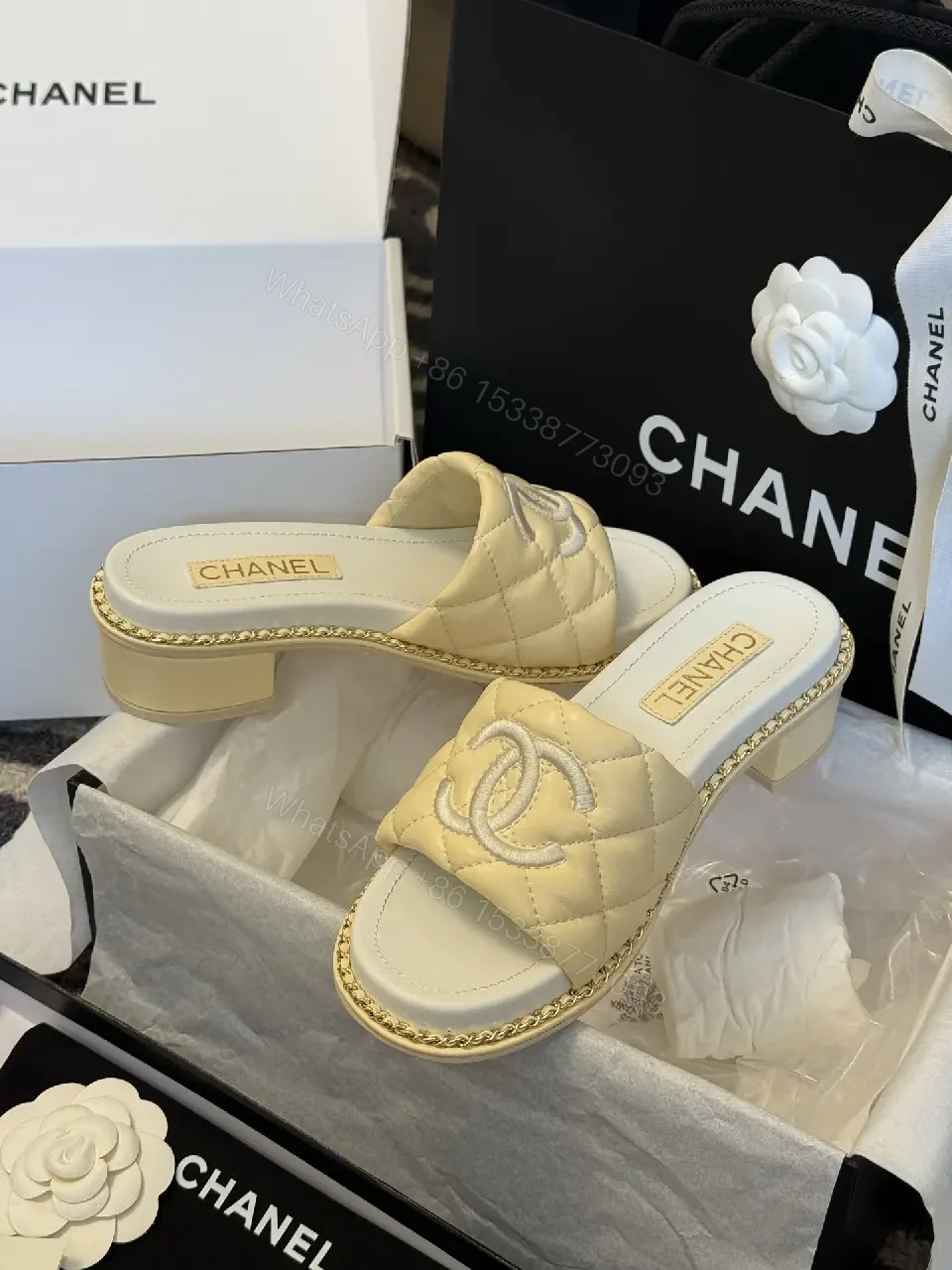 View 9 of Champagne-Beige Quilted Slide: Luxury, Slip-On Comfort
