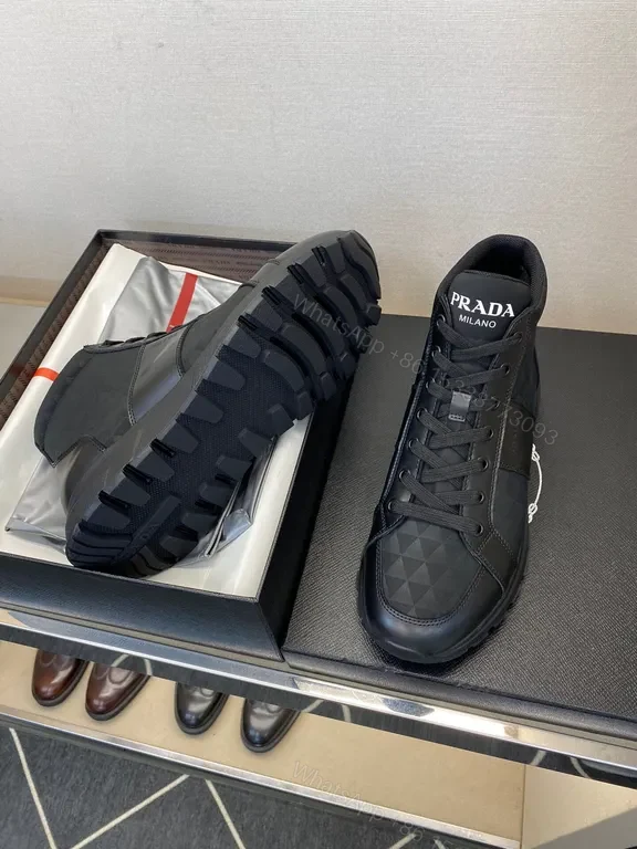 View 2 of Prada Milano Geometric Leather High-Top Sneakers