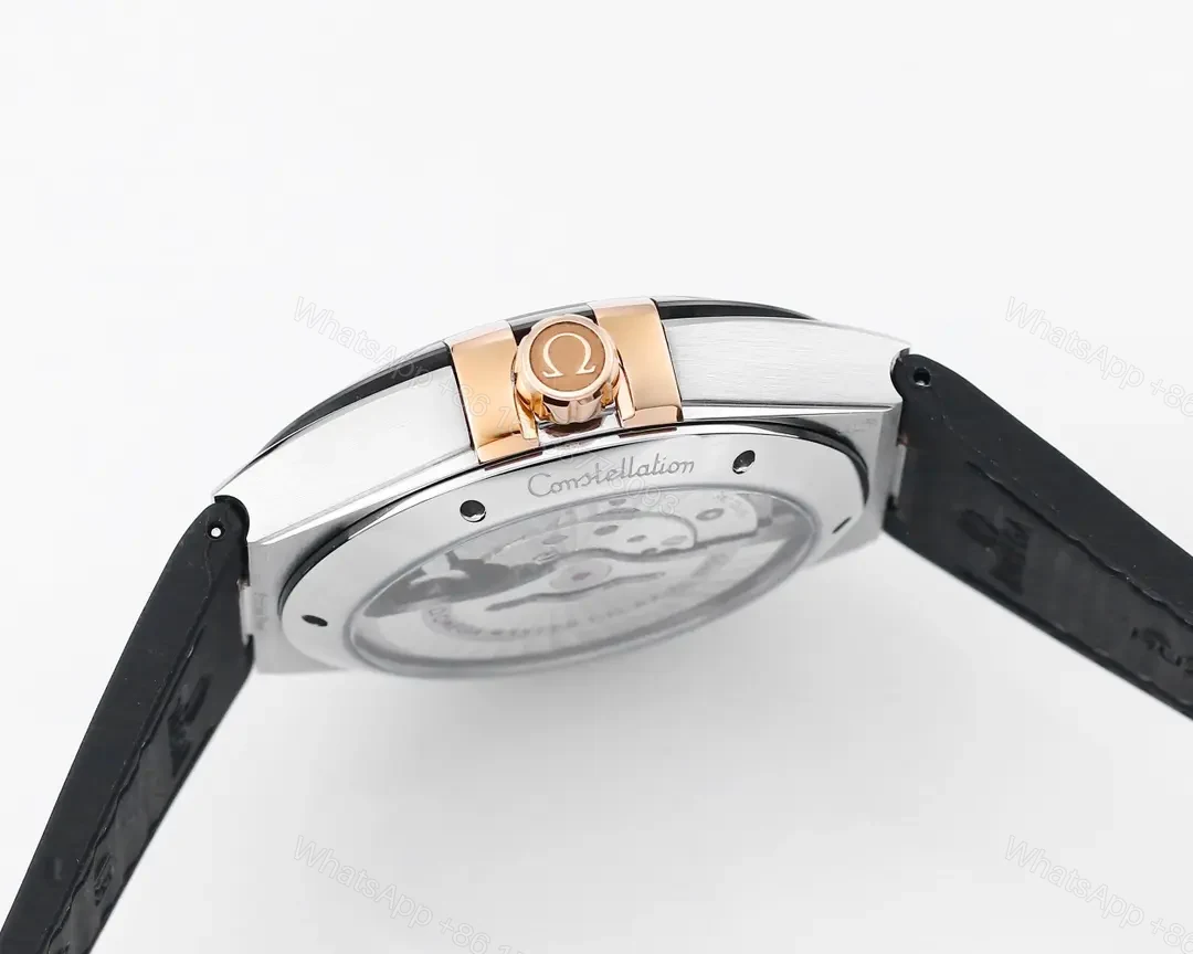 View 6 of Omega Constellation Meteorite Series 5th Generation Watch 41mm Brown Dial Rose Gold and Stainless Steel Case Brown Leather Strap