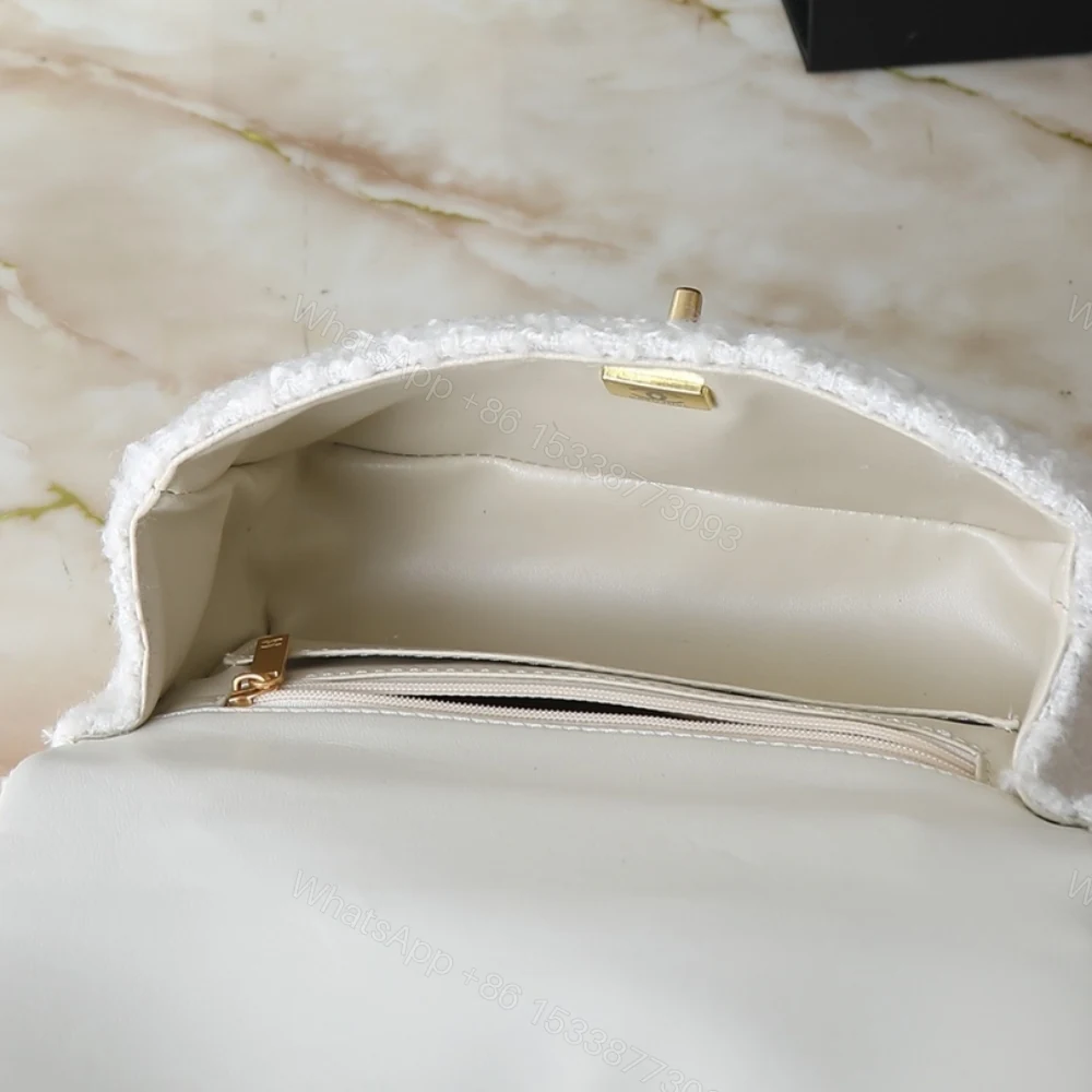 View 8 of Chanel Mini Flap Bag With Top Handle Velvet Silk And Gold Tone Metal White 20Cm As5875 B22482 Mb103