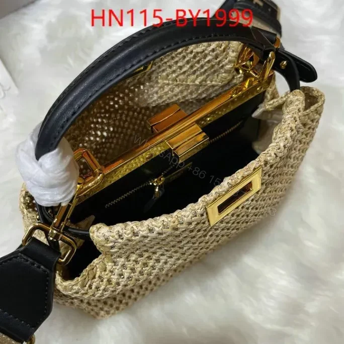View 8 of Fendi Peekaboo Iconic Mini Bag BY1999 – Raffia and Leather