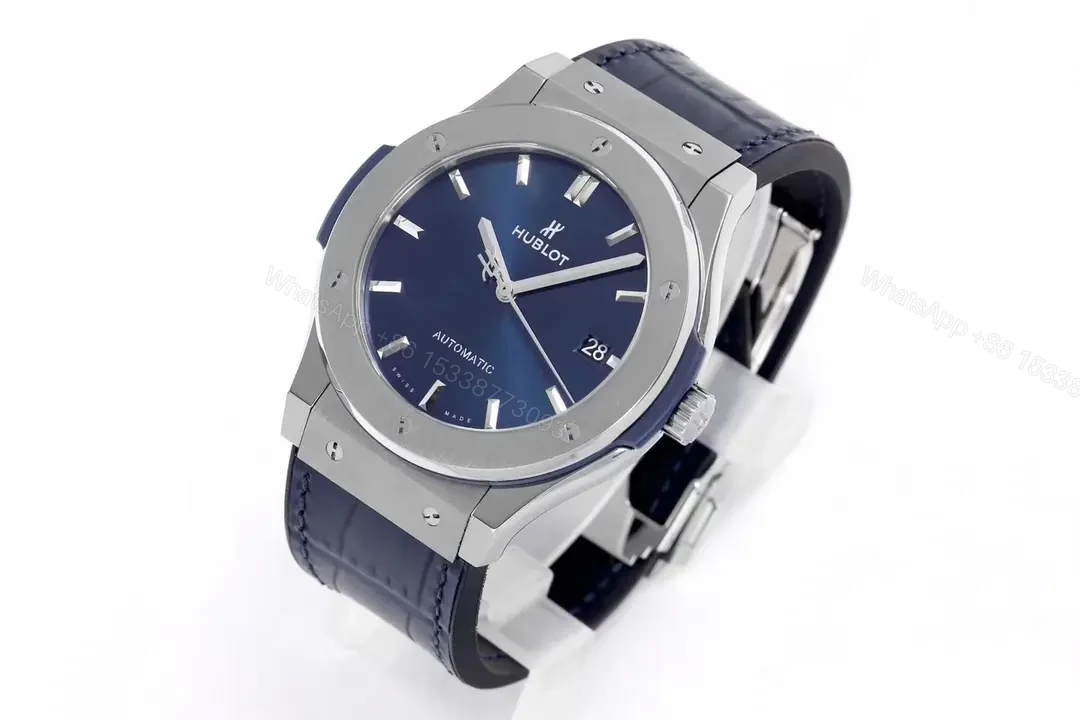 View 4 of Hublot Classic Fusion Blue Dial Automatic Watch with Titanium Case and Leather Strap
