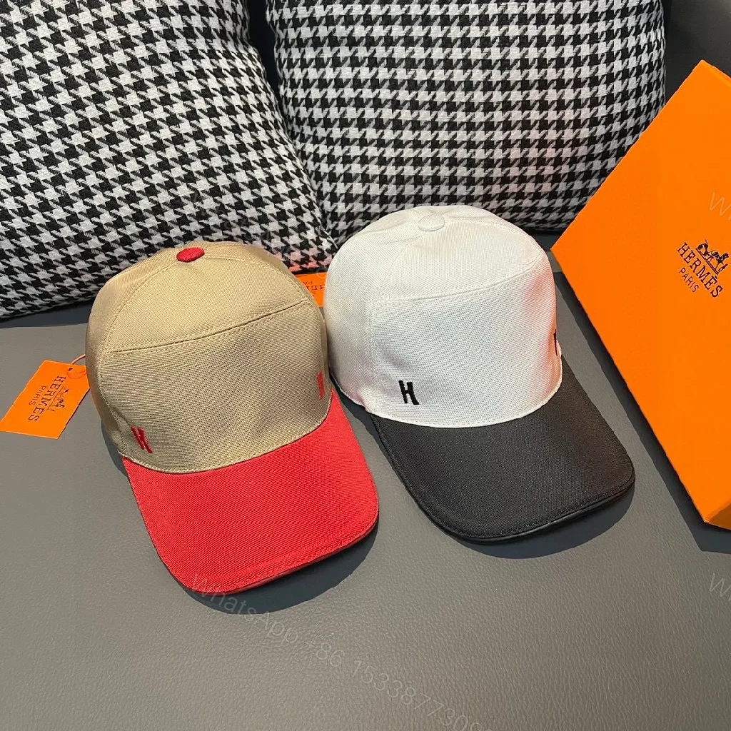 View 8 of Two-Tone Beige & Red Cap with Signature H Accent Cap