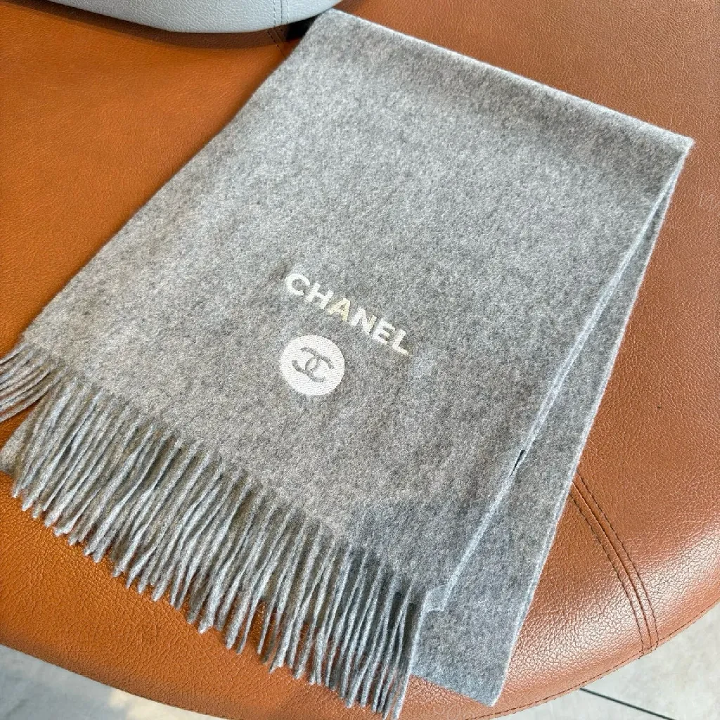 View 5 of Charcoal Wool-Blend Scarf: Luxe, Fringed, Subtle Logo