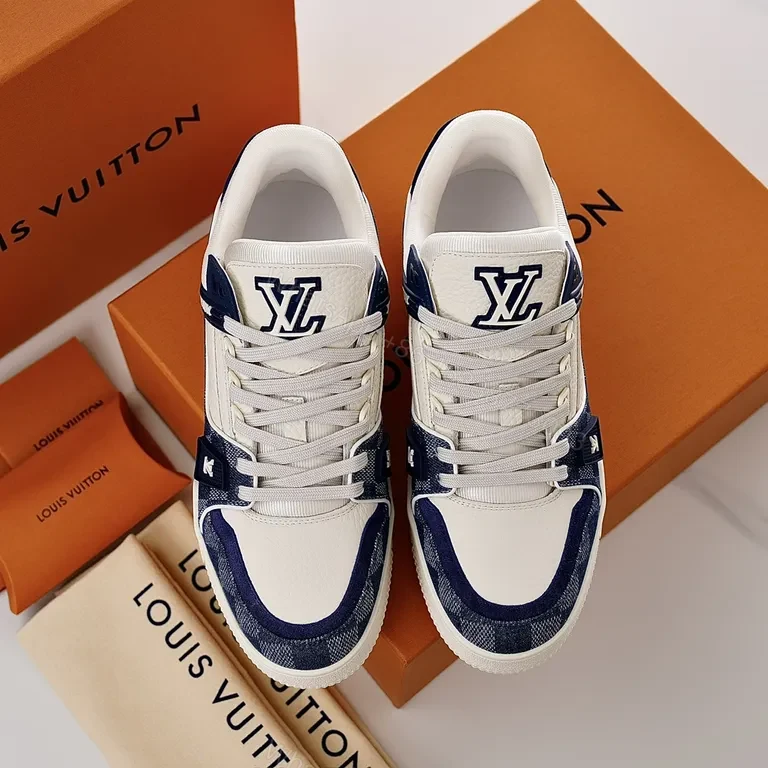 View 6 of Navy Leather Monogram Runner: Modern Checker Sneaker