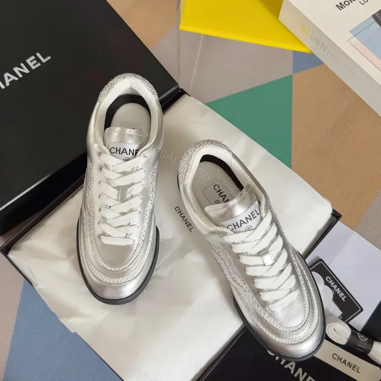 View 9 of Chanel-Inspired Silver Luxe Sneakers: Subtle Opulence