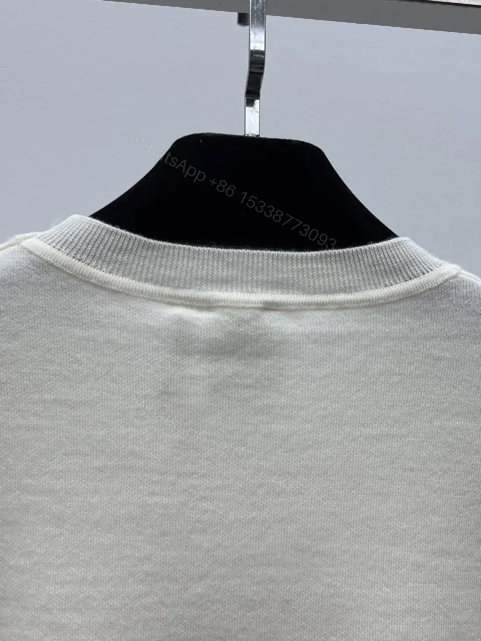 View 9 of cream cotton knit sweater with pink framed monogram print luxury casualwear