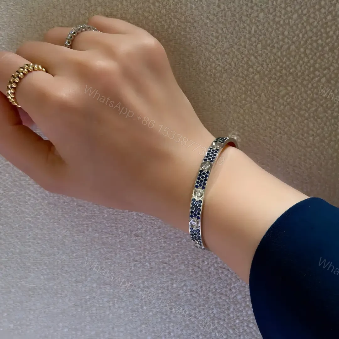 View 4 of New Cartier Love Bracelet with Pink Blue Sapphire Green Tsavorite Diamonds