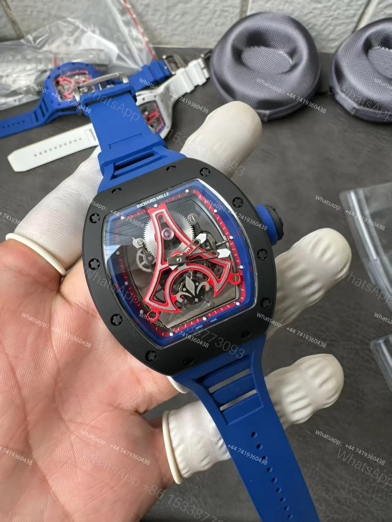 View 3 of Super Clone Richard Mille RM52-03 Paris Saint-Germain Black Ceramic Skeleton Tourbillon 1:1 Replica Watch