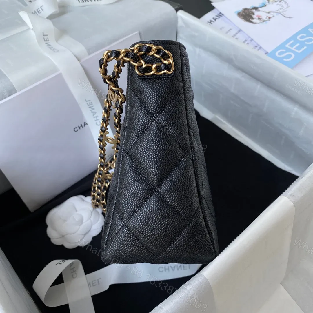 View 2 of Chanel Hobo Like Auth Handbags Pebbled Leather With Lock Gold 19x16cm