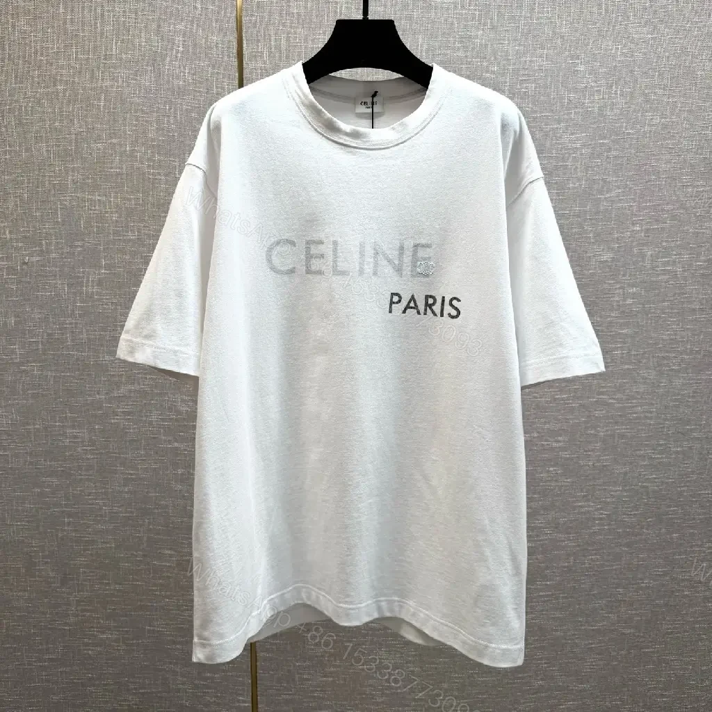 View 4 of Bright White Cotton-Blend Tee with Subtle CELINE Paris Logo
