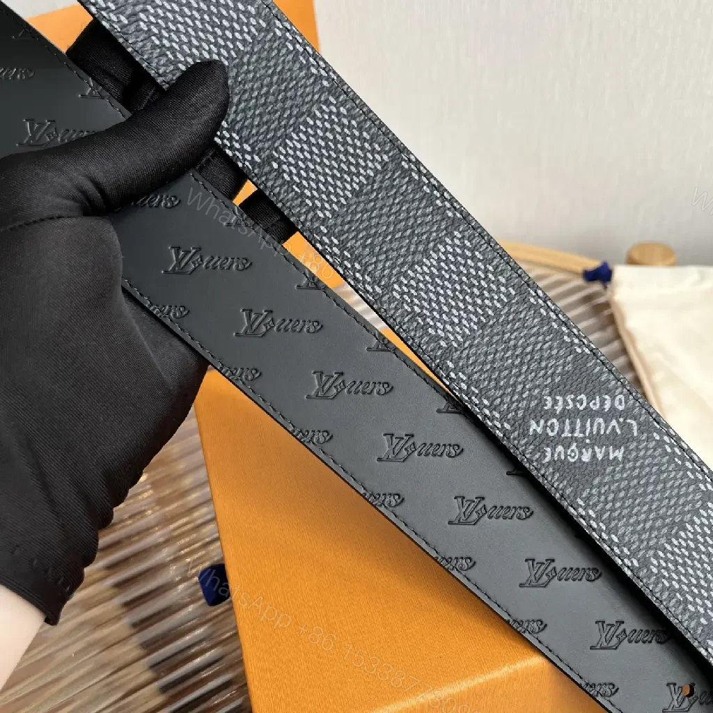 View 5 of Dark Gray Belt with Silver LV Buckle and Monogram Pattern