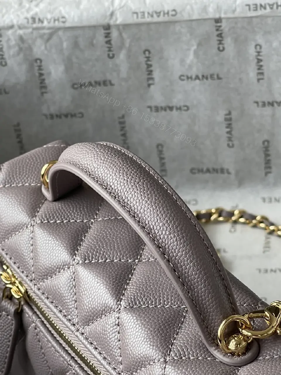 View 11 of Lavender Quilted Mini Bag with Gold Chain & Top Handle