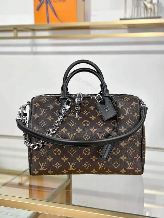 Monogram Lux Satchel: Chain Detail Leather Trim Bag — view 1