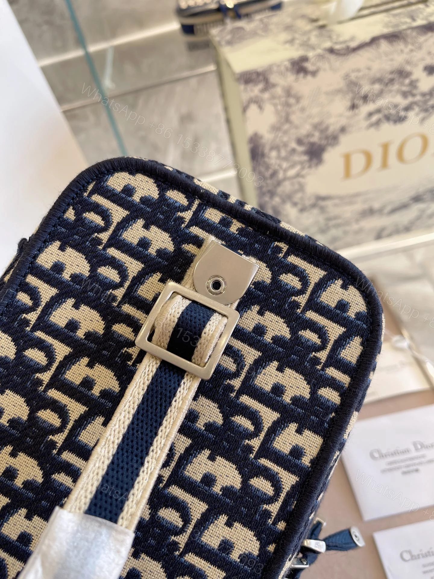 View 4 of Dior – Diortravel Vanity Case Blue Dior Oblique Embroidered Velvet – Women