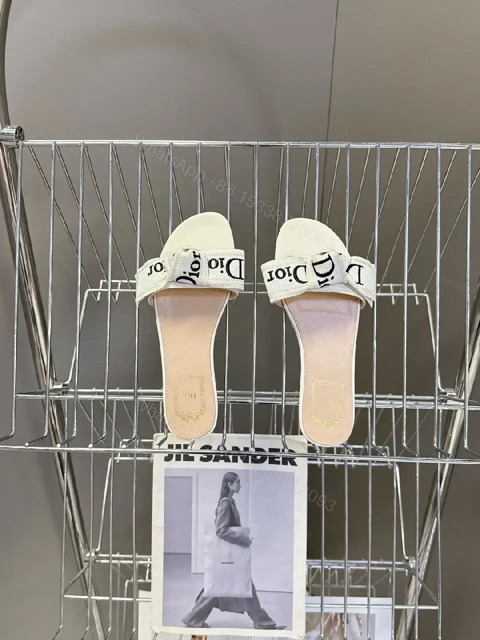View 7 of White Satin Dior-Logo Slide Sandals