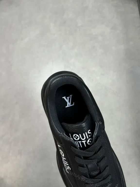 View 5 of Black Leather LVâ€‘Influenced Sneaker: Luxe Comfort Footwear