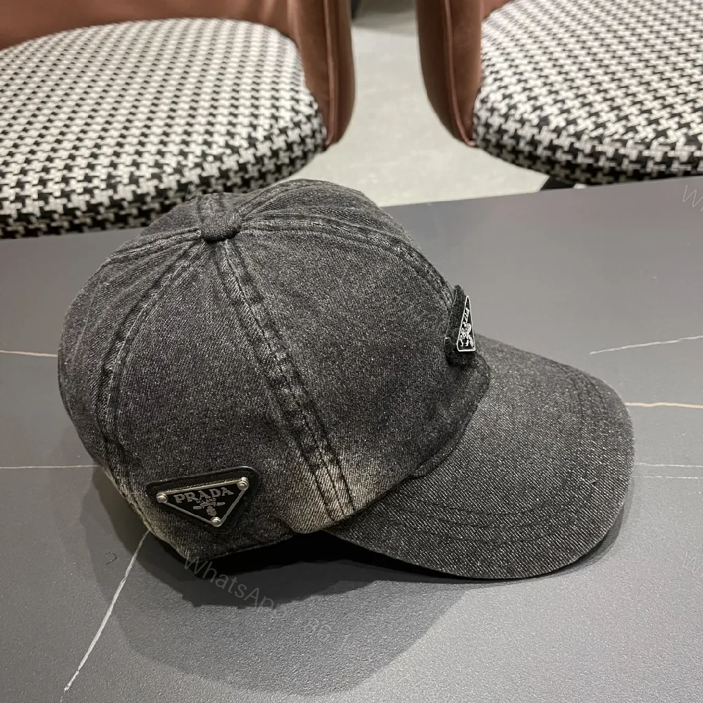 View 6 of Black Denim Cap with Subtle Triangle Emblem