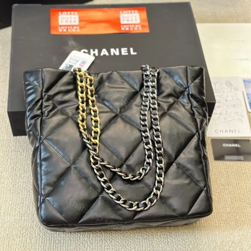 View 6 of Chanel 19 Shopping Bag Quilted Leather Medium In Black 30cm