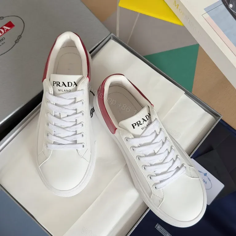 View 9 of Minimalist White-Red Leather Sneakers with Prada Touch