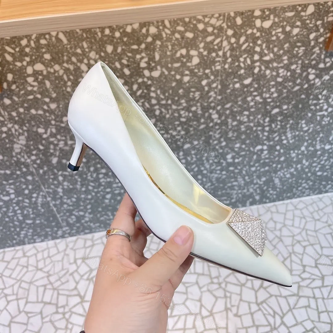 View 3 of Valentino Women White Leather Rhinestone Embellished Heels