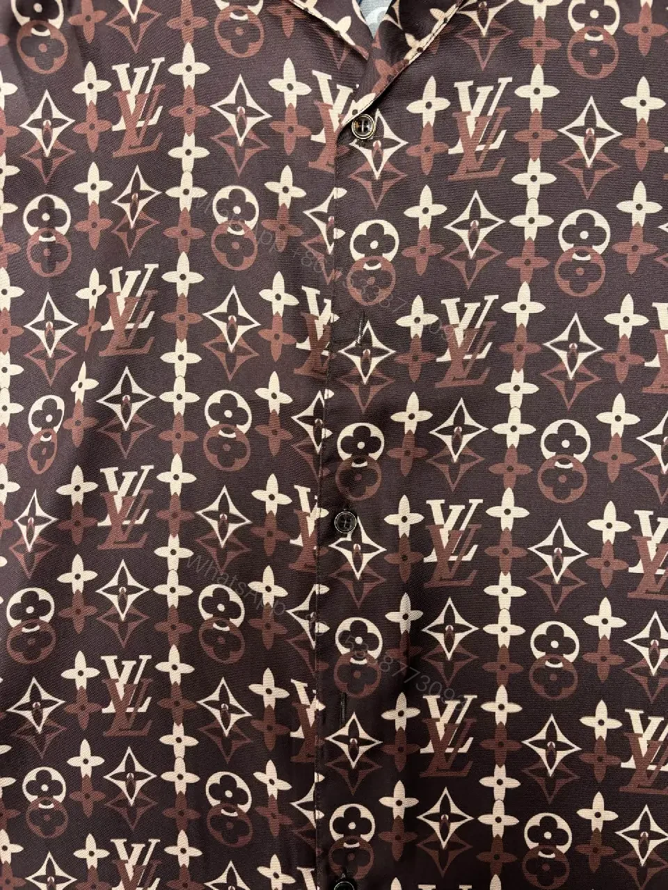 View 10 of Brown LV Monogram Short-Sleeve Shirt, Relaxed Button-Front Classic Style