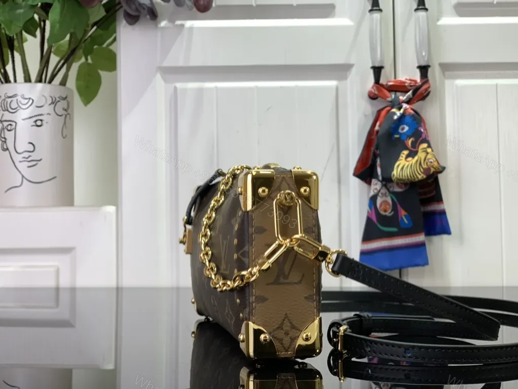 View 4 of Brown Monogram Luxe Purse: Gold Chain, LV Clasp, Shoulder/Crossbody