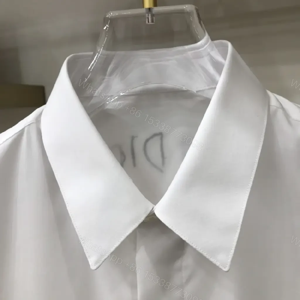 View 6 of White Cotton Shirt with Minimal Dior Emblem, Relaxed Fit, Crisp Look