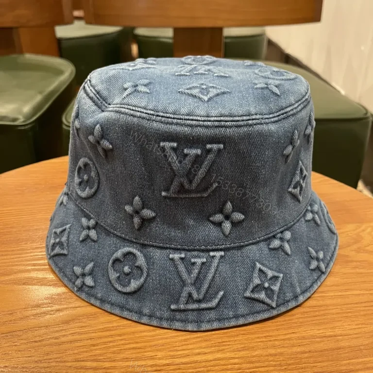 View 9 of Denim LV-Style Monogram Bucket Hat, Premium Streetwear