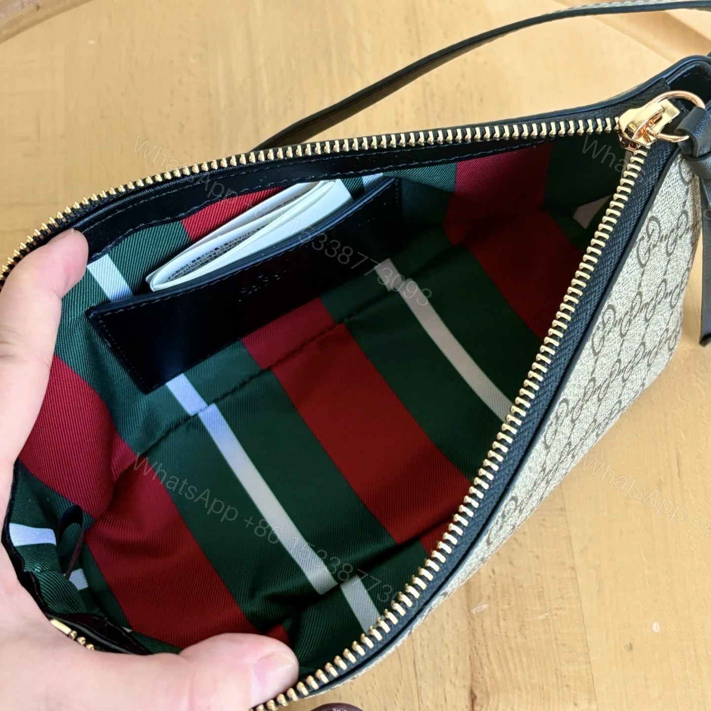 View 8 of Gucci Gg Emblem Small Shoulder Bag Beige And Dark Brown 22Cm