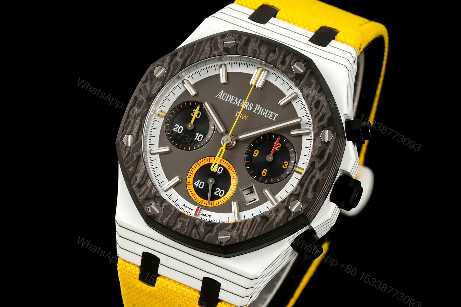 View 3 of AP Royal Oak Yellow Replica 42MM Premium Carbon Bezel White Case Yellow Strap Edition AP-RO-CB-WHT-YLW-42