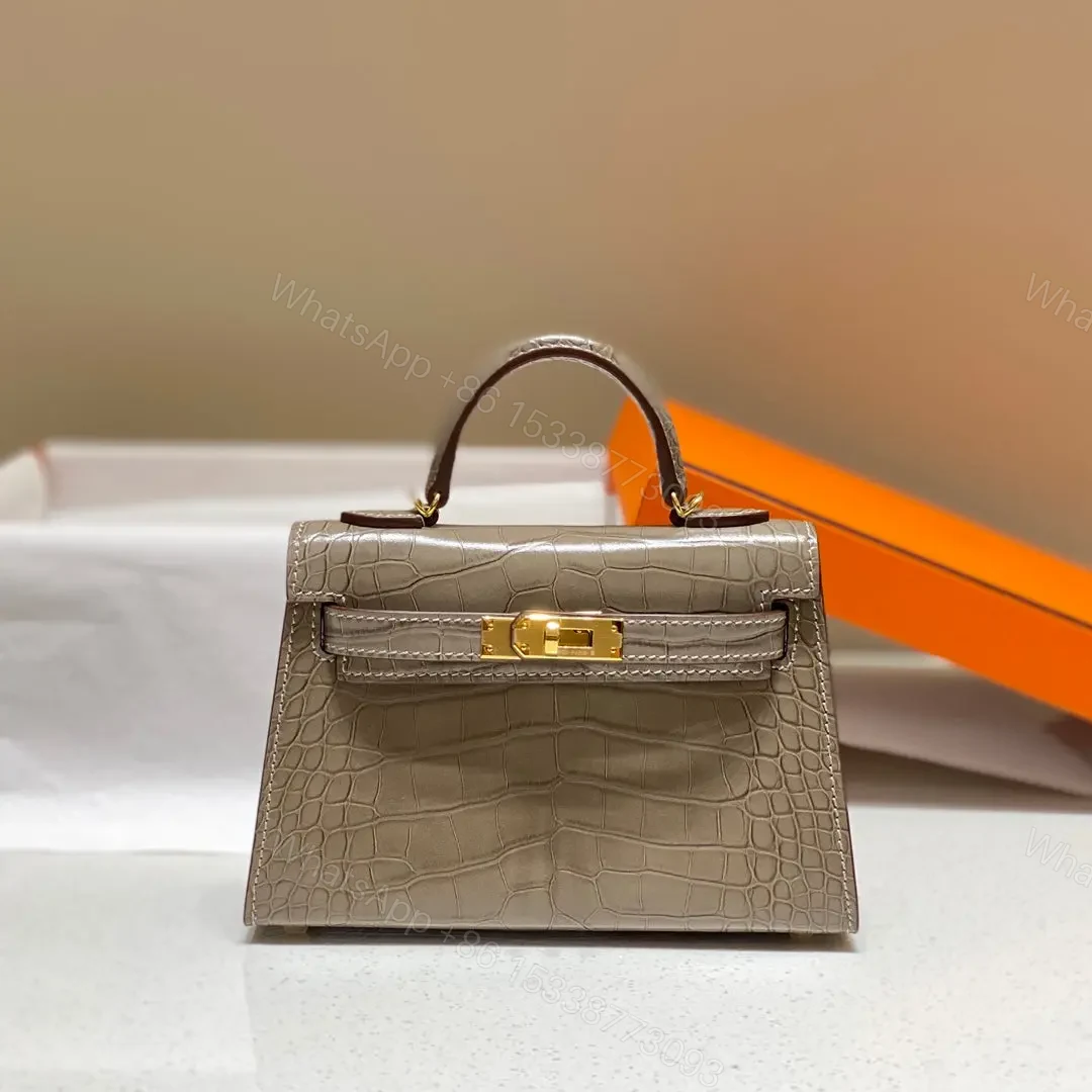 View 5 of HN MINI KELLY IN MOCHA BROWN CROCODILE SKIN GOLD HARDWARE