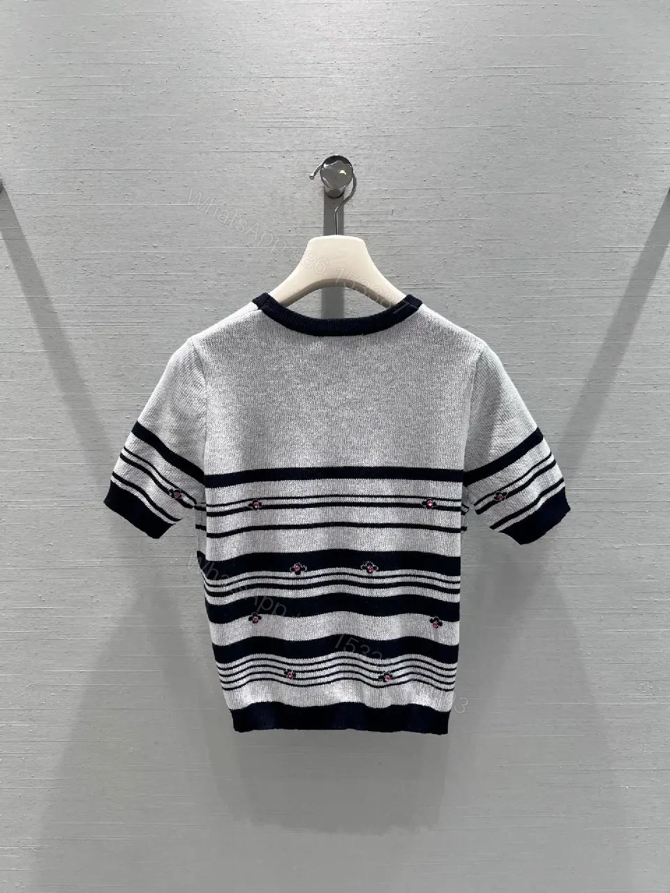 View 7 of Chanel-Influenced Striped Knit Top with Subtle Embellishments