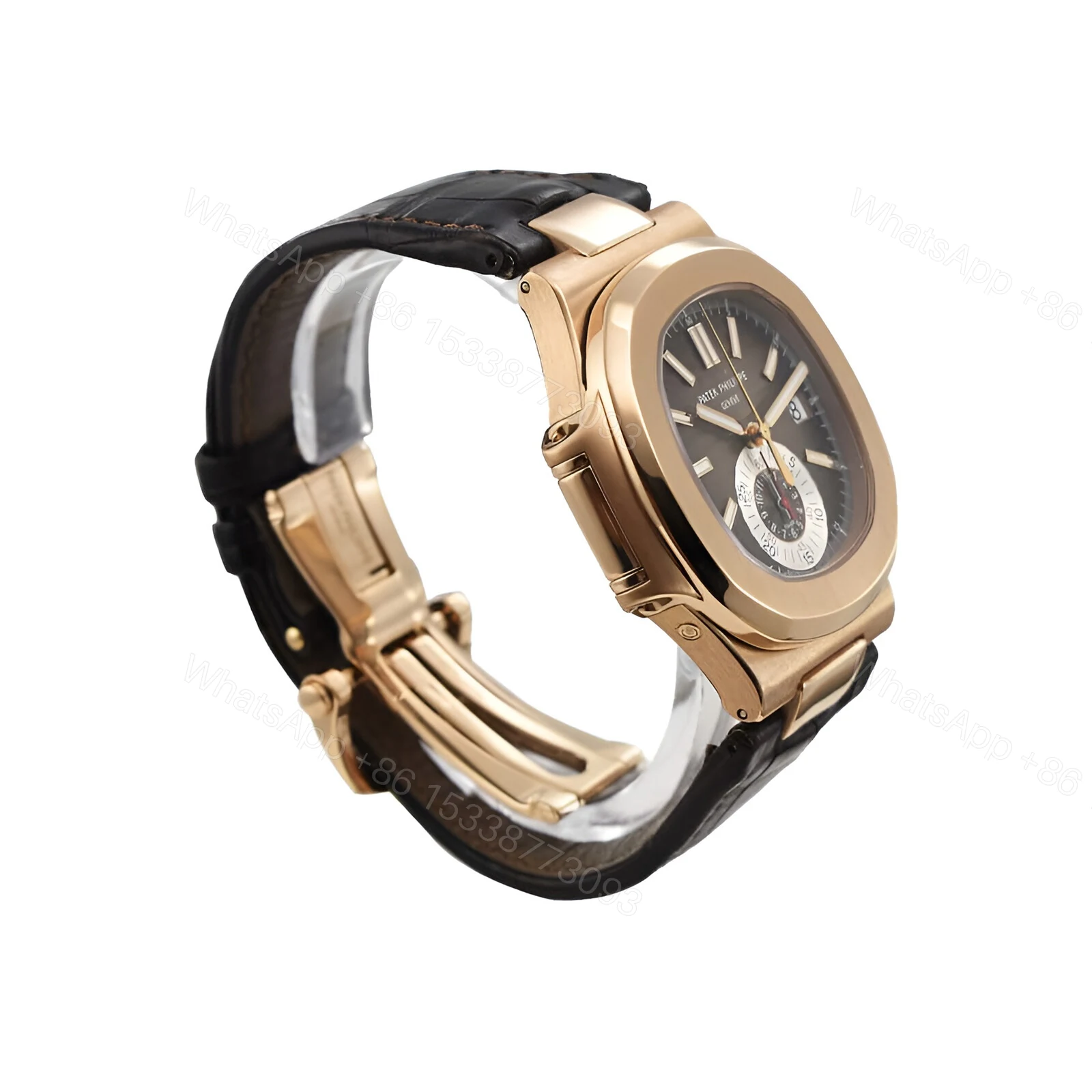 View 3 of Patek Philippe Nautilus Rose Leather Replica